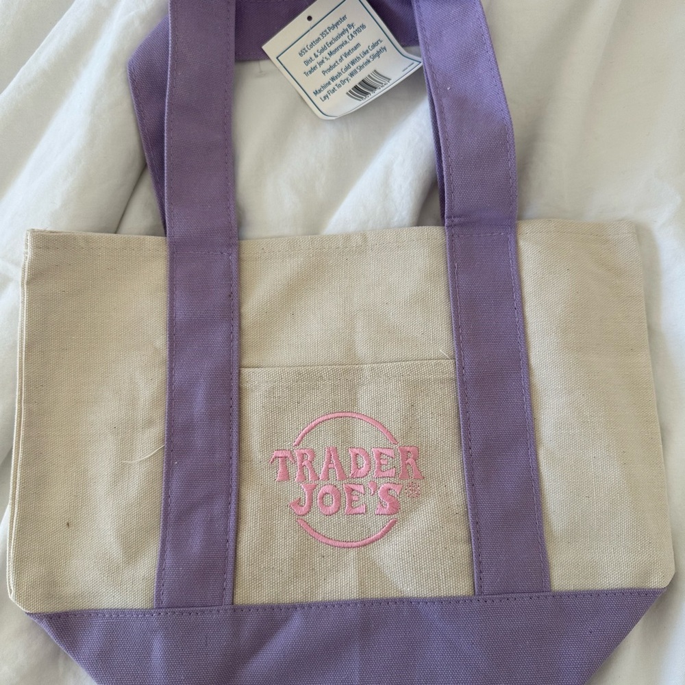 Trader Joe's Purple and Cream Tote Bag